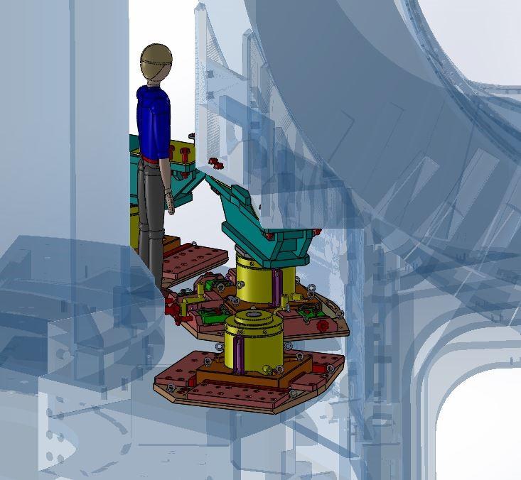 Vue des tables de positionnement soutenant le premier secteur dans le puits du Tokamak d'ITER | Spretec